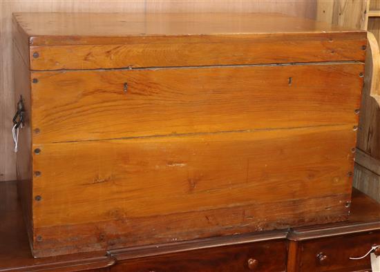 A 19th century teak travelling trunk W.83cm